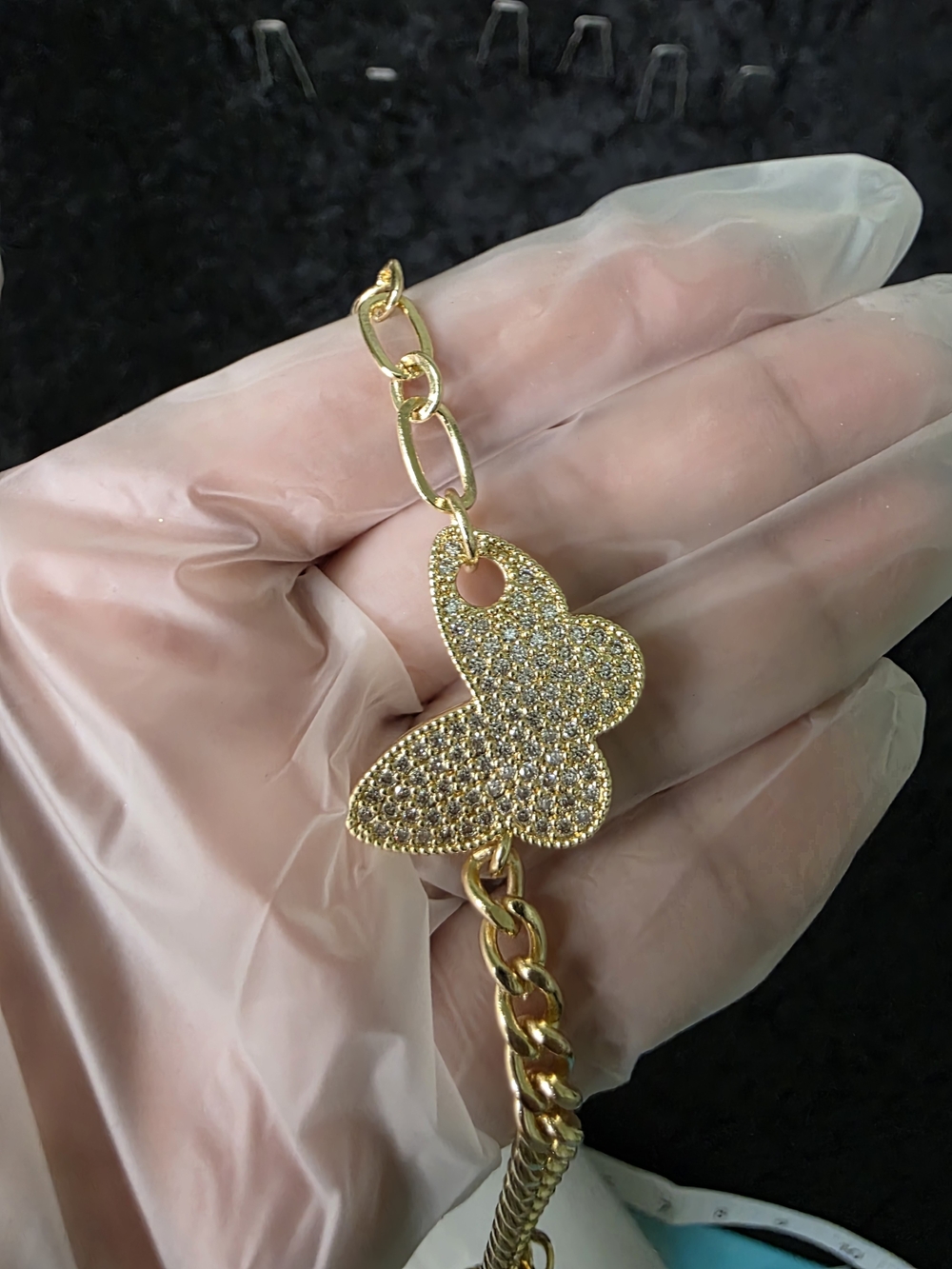 14K Gold-filled Butterfly Pave Pendant Bracelet - Women Jewelry